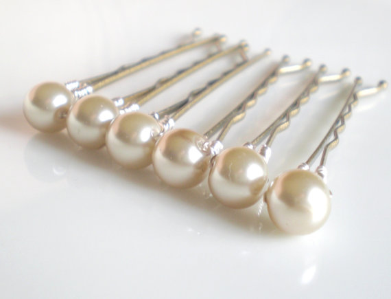 Mariage - 2- SETS .. Bridal Taupe Pearl Bobby Pins... Pearl Wedding Hair Pins