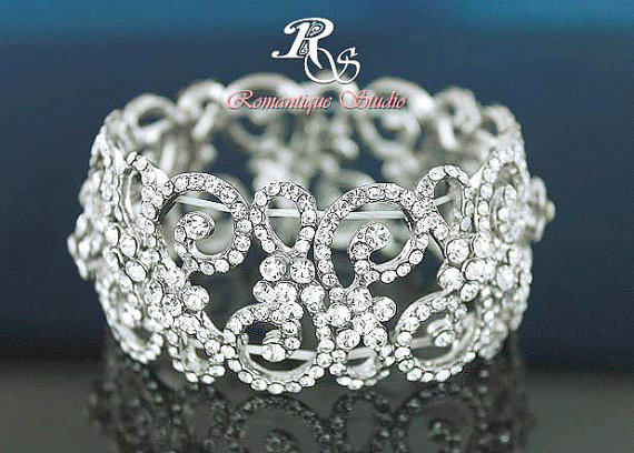 Wedding - Rhinestone wedding bracelet vintage style bridal bracelet crystal bracelet rhinestone bracelet art deco bridal jewelry - B0120