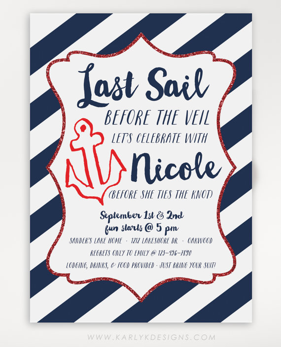 Mariage - Last Sail Before the Veil Bachelorette Party Invitation, Bachelorette Party Invites, Gold Glitter Invitation, Printable or Printed Invites