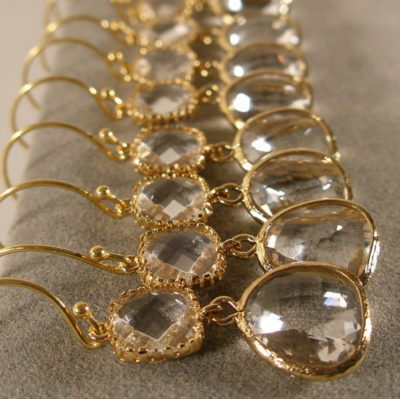 Свадьба - Set of 6 Crystal Glass Gold Bridesmaid Earrings, Wedding Earring,  Bridal Sets, Bridesmaid Jewelry, Bridesmaid Gift Ideas (M407G6)
