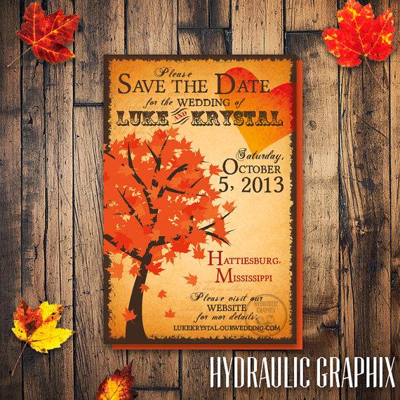زفاف - Fall Tree Save the Date, Fall Wedding Invitation, Fall Tree Invite, Halloween Wedding Save the Date, Wedding Invitation with Fall Leaves