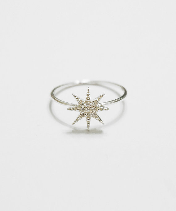 زفاف - Silver snowflake ring,crystal ring,simple ring,knuckle ring,sterling silver,stack ring,winter,engagement ring,holiday gift,gift idea,SGR87