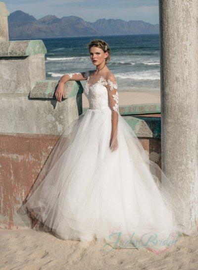 Mariage - JW16058 Sheer tulle top 1/2 length sleeves princess wedding dress