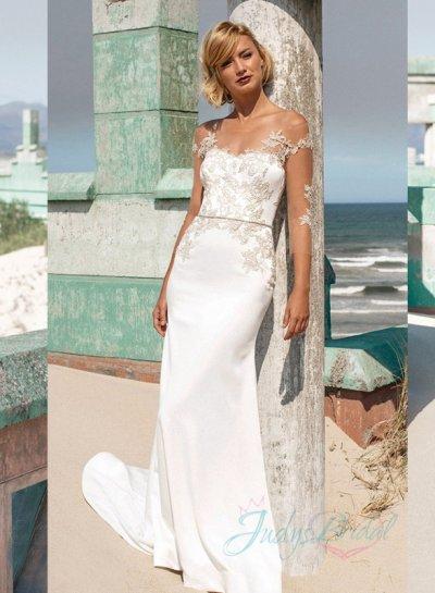 Hochzeit - JW16061 sexy sheer top 3/4 length sleeved sheath wedding dress