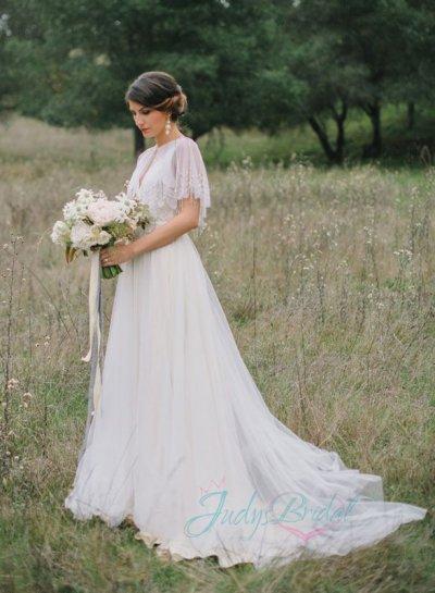 Hochzeit - JOL297 Fairy flowy tulle wedding dress with bolero