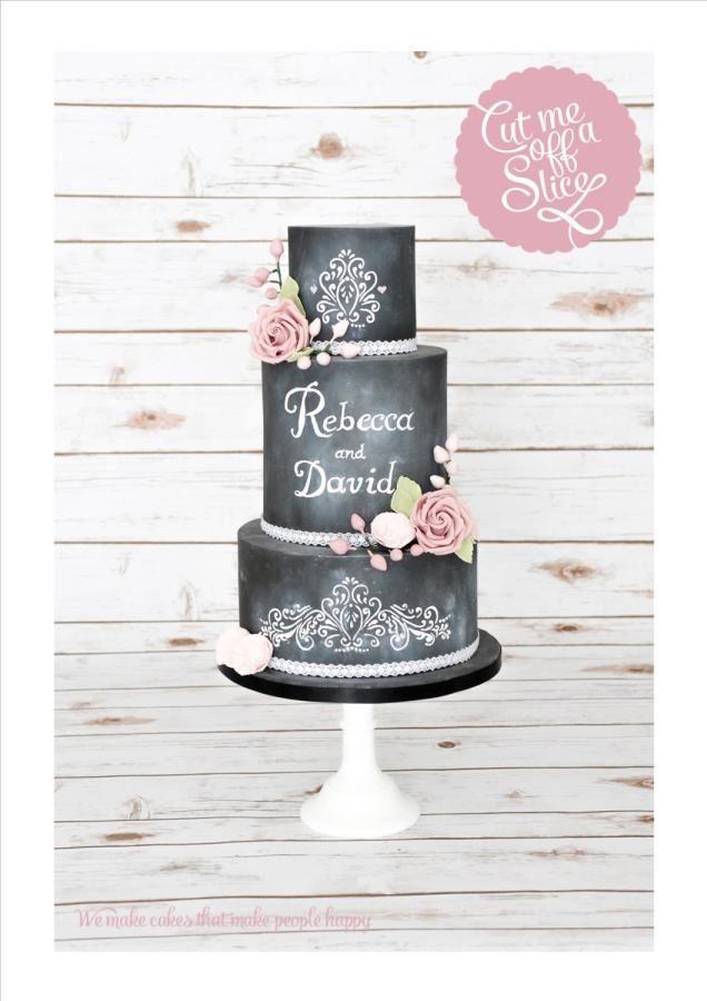 Свадьба - Pretty Chalkboard Wedding Cake With Pink Roses