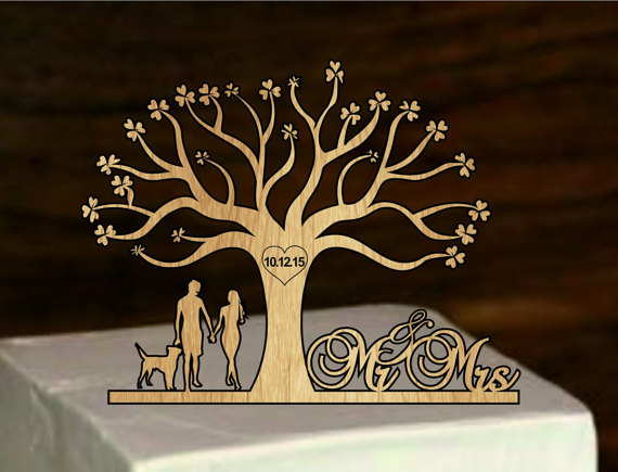Свадьба - Rustic Wedding Cake Topper - Tree of life wedding cake topper, wedding Cake Topper, cake decor, dog and silhouette cake topper, mr and mrs
