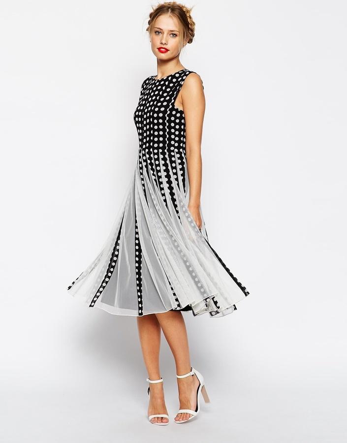 Mariage - ASOS COLLECTION ASOS Spot Mesh Insert Fit And Flare Midi Dress