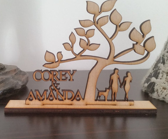 Свадьба - Rustic Wedding Cake Topper a Tree of life, Custom Wedding Cake Topper Mr and Mrs Personalized With Your Last Name, a dog silhouette