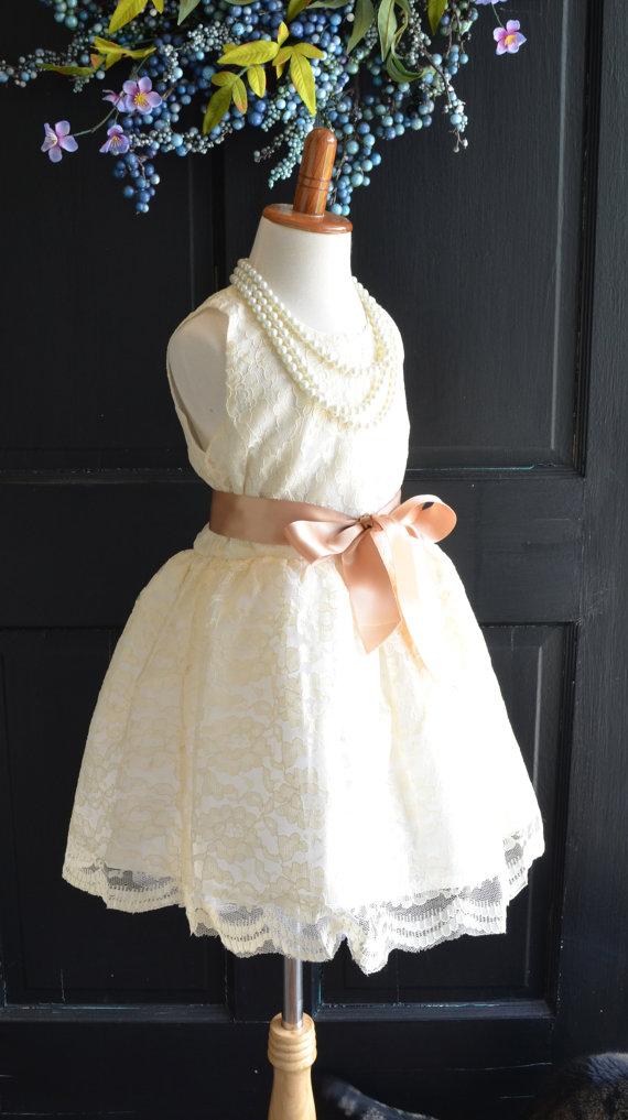 Свадьба - Ivory Lace Flower Girl Dress, Lace dress,  Wedding dress, bridesmaid dress,  Vintage Style Dress Shabby chic Cream