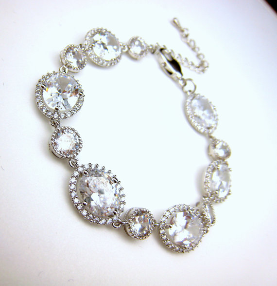 زفاف - Wedding jewelry bridesmaid jewelry wedding bracelet bridal bracelet wedding bracelets bridal jewelry Clear white oval cubic zirconia