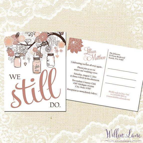 Wedding - Vow Renewal Postcard - We Still Do -  Blush Pink Mason Jar Vow Renewal Invitation - Anniversary Mason Jar Vow Renewal Invite -5002 PRINTABLE