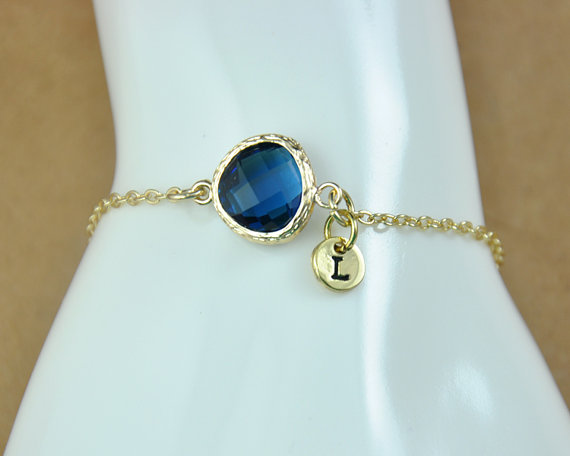 Mariage - Blue Gemstones bracelet, Sapphire  birthstone bracelet, gold initial bracelet, Bridesmaid bracelet, Birthday gift, Friendship gift