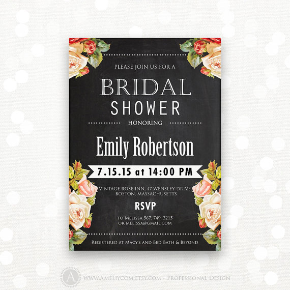 Mariage - Printable Wedding Shower Invitation / Bridal Shower Invite, Bridal Brunch or Tea Party Chalkboard Shower the Bride Editable INSTANT DOWNLOAD