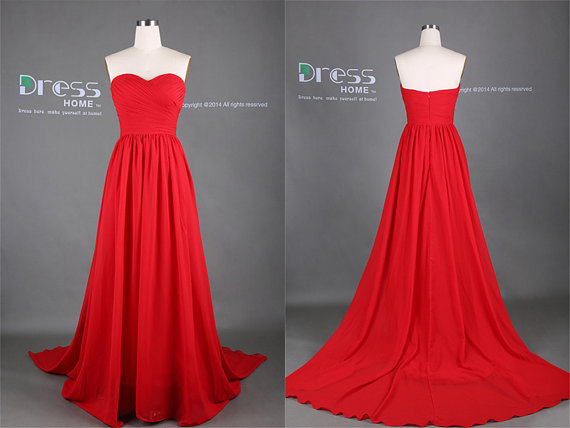زفاف - Hot Sale 2014 Red Sweetheart Neckline A Line Long Bridesmaid Dress/Red Long Floor Length Prom Dress/Red Long Prom Dress/Red Prom Dress DH291