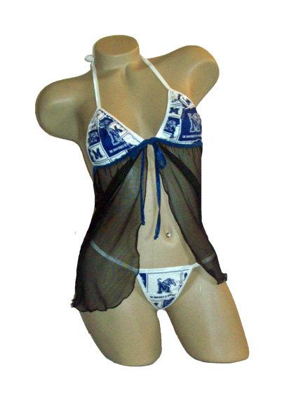 زفاف - NCAA Memphis Tigers Lingerie Negligee Babydoll Sexy Teddy Set with Matching G-String Thong Panty