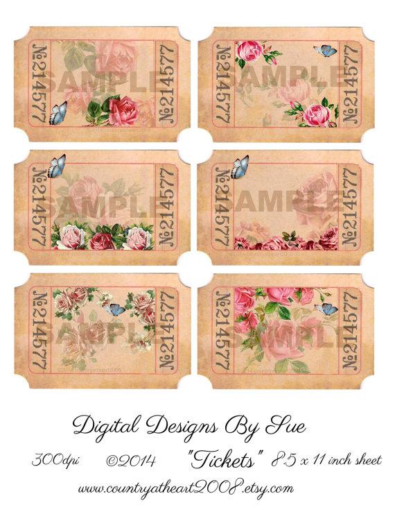 Wedding - Instant Download - TICKETS - High quality digital  - Printable Download -  flowers romantic French