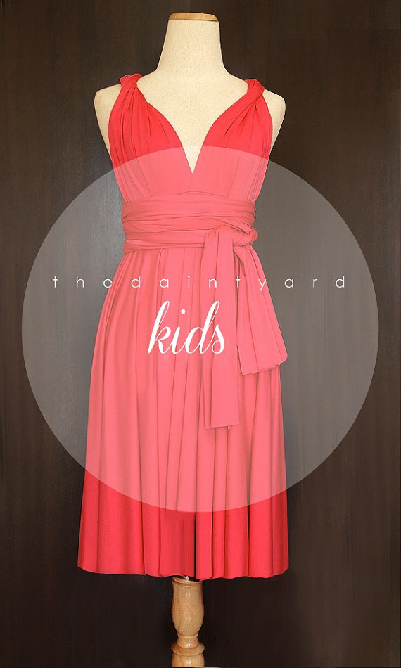 Hochzeit - KIDS Coral Bridesmaid Convertible Dress Infinity Dress Multiway Dress Wrap Dress Wedding Dress Flower Girl Dress Twist Dress