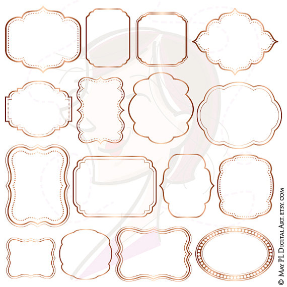 Hochzeit - Rose Gold Digital Frames Border Clipart Label Tag Wedding Supplies Scrapbook Embellishment DIY Invitation Cards Color Commercial Use 10367