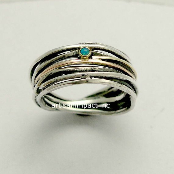 Mariage - Wedding engagement band, gemstone ring, wire wrap ring, simple silver ring, opal jewelry, boho ring, boho chic jewelry - Good times R1512GX