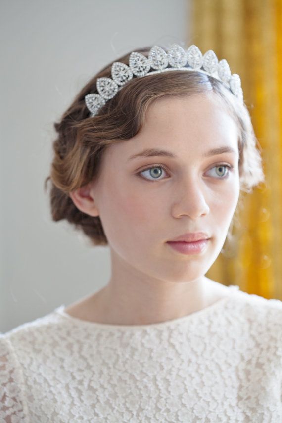 Mariage - 1930s Wedding Headpiece - Antique Style Tiara - Silver Crystal Headpiece -1940s Wedding Headpiece - Agnes Hart UK