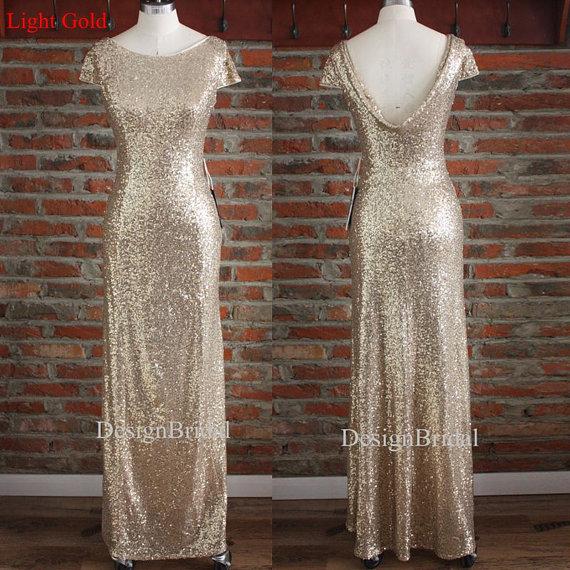 Mariage - Gold Bridesmaid Dresses,Drape Down Backless Evening Dress,Foor Length Evening Gown,Long Evening Prom Gowns,Sequins Formal Dress for Wedding