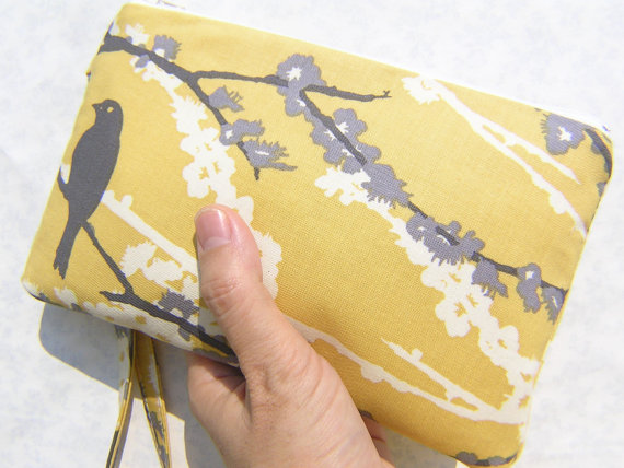 زفاف - Wedding Clutch, gift pouch, 2 pockets, bridesmaids, flower girls, handmade  - Sparrow in vintage yellow
