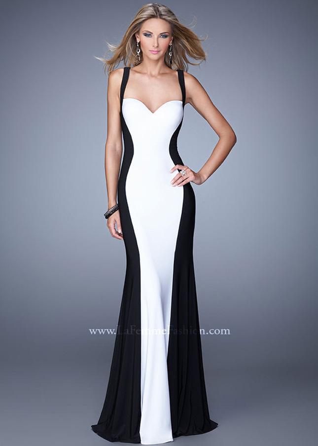 Hochzeit - La Femme 21337 Long Black White Two Tone Open Back Prom Dress