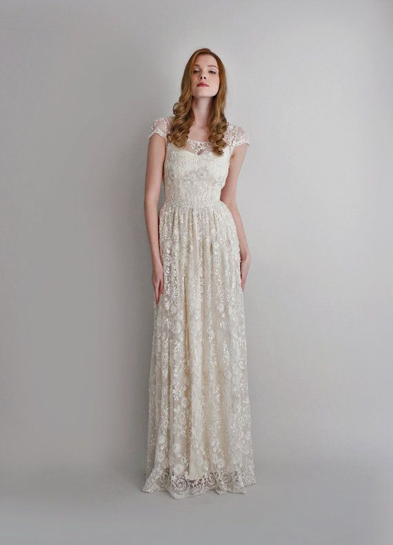Hochzeit - Melissa--2 Piece, Hand-Beaded Lace And Silk Wedding Dress