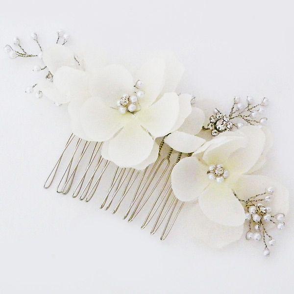 زفاف - Organza Flowers Bridal Hair Comb With Pearl Sprays