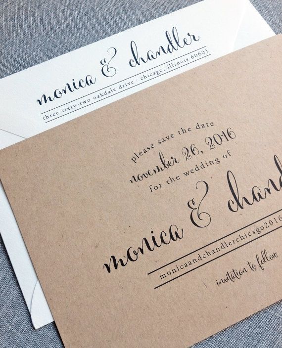 Hochzeit - Monica Calligraphy Script Recycled Kraft Wedding Save The Date Sample