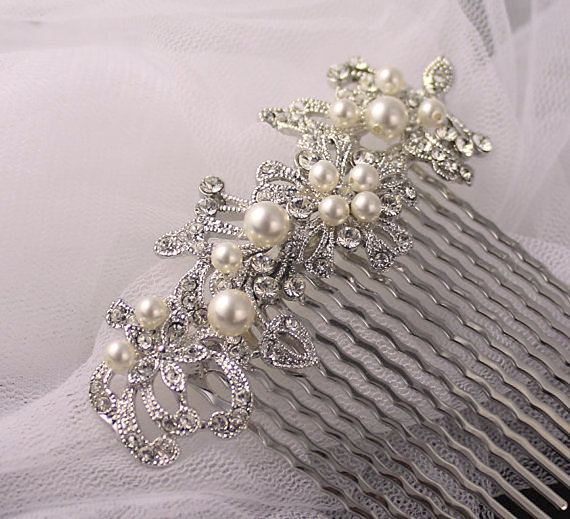 زفاف - Pearl & Crystal Hair comb, Bridal Hair Comb, Vintage Wedding Floral Hair Comb, Wedding Hair Accessories, GLORY