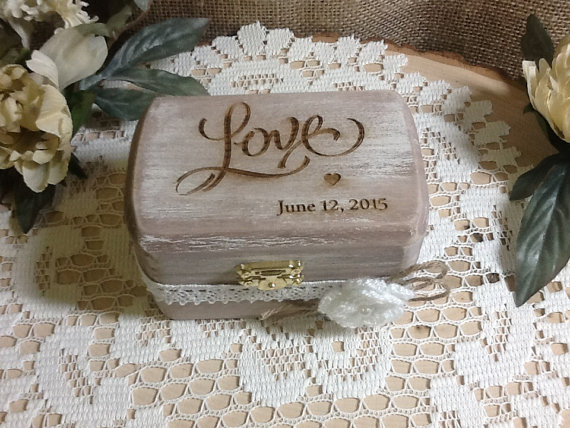 Wedding - Rustic Ring Bearer Box, Custom Rustic Ring Box, Shabby Chic Box, Country Barn Box, Pillow Ring, Personalized Ring Box, Engraved Ring Box