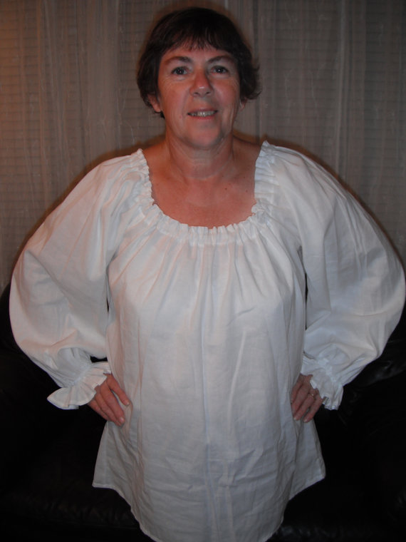 زفاف - Womens (XL, 2XL, or 3XL) White Renaissance Faire Long Sleeve Chemise Blouse