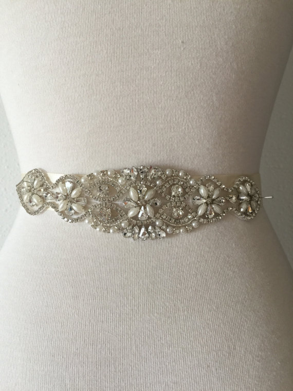 زفاف - BIG SALE Wedding Dress Sash Belt, Bridal Sash Belt - Crystal Pearl Sash Belt  B20490