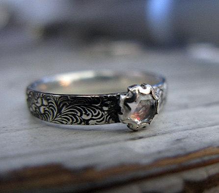 زفاف - Size 6 1/2 Sapphire Ring Engagement Ring White Sapphire Ring Promise Ring Wedding Set Stacking Ring Vintage Renaissance Ring Unique Ring