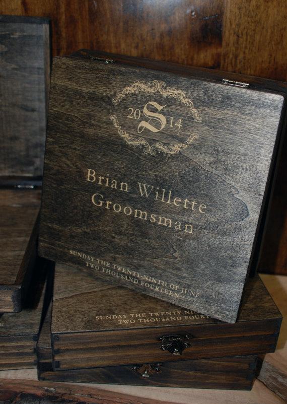 زفاف - 2 laser engraved cigar boxes Groomsmen Gifts Walnut Stain, Personalized Custom Cigar Box - Custom Name Engraved-Wedding Favor