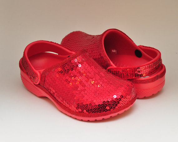 Red Sequin Clogs Crocs Slip On Shoes 
