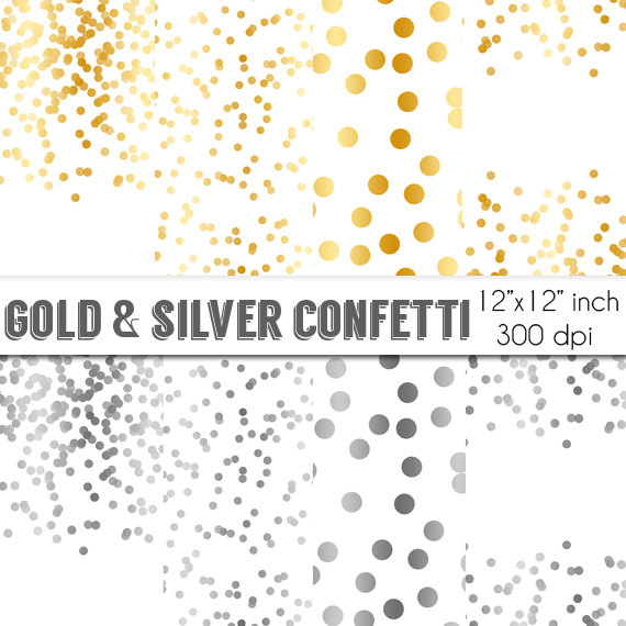 Mariage - 70% OFF SALE Confetti Digital Paper - Gold and Silver Confetti - Gold Dots Confetti Paper - Printable Backgrounds - Wedding Invitations