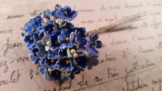 زفاف - Vintage NOS Millinery Bouquet Blue Flowers Bunch Forget Me Nots LAST ONE