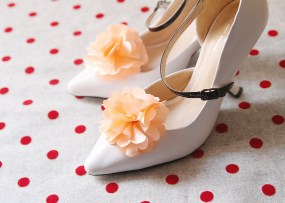 Hochzeit - Peach Flower Shoe Clips - Wedding Shoes Bridal Couture Engagement Party Bride Bridesmaid