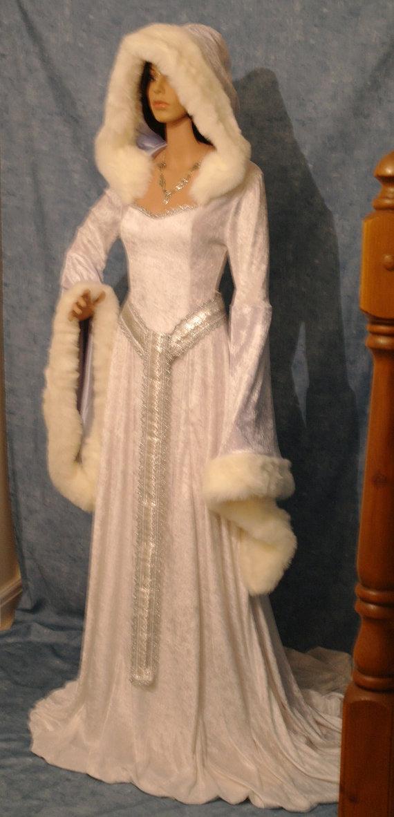 Hochzeit - medieval dress, renaissance dress, snow queen dress, elven dress, FAIRY dress, winter wedding dress,  custom made