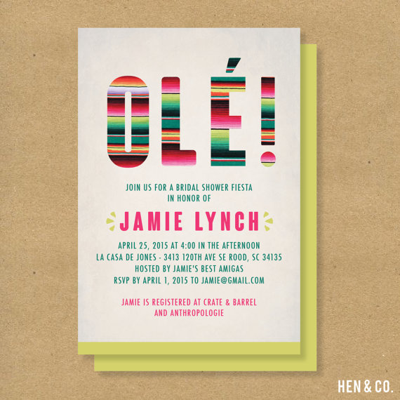 Hochzeit - OLE! Mexican Fiesta Themed Baby Shower or Bridal Shower Invitation // Digital or Printed Party or Shower Invite