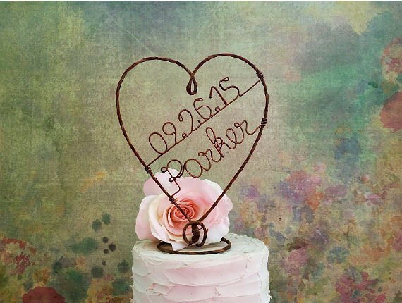Wedding - Personalized Rustic Wedding Cake Topper with your Wedding Date and Last Name- Wedding Cake Topper, Shabby Chic Wedding, Vineyard Weddings