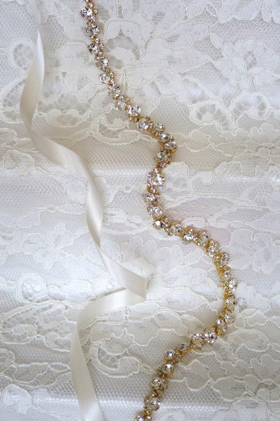 Hochzeit - Gold Crystal Rhinestone Bridal Sash,Wedding sash,Bridal Accessories,Bridal Belt,Style # 9