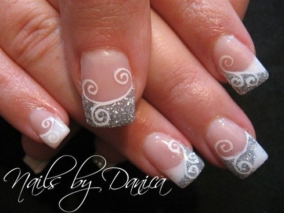 Wedding - Cute Swirl French Nail