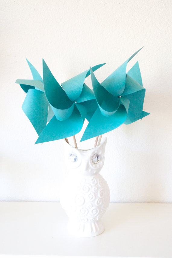 زفاف - Shower Decor Blue Wedding Pinwheel Favors or Wedding Decor 6 - Large pinwheels (Custom orders welcomed)