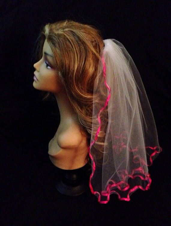 Wedding - Bachelorette Veil -  Colorful Trim