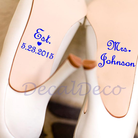 Hochzeit - Wedding Shoe Vinyl Deco Decal Sticker for Bridal Wedding Shoe Decal / Wedding Shoe Sticker / Personalized Wedding Decal