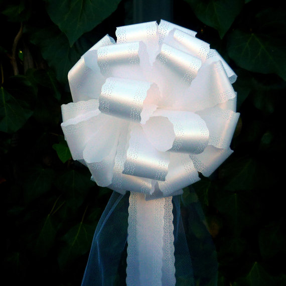 زفاف - 10 White Lace Edge Tulle Pew Pull Bows Church Chair Wedding Decorations